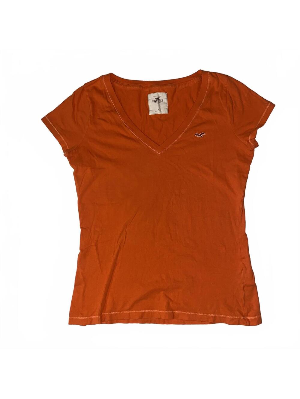 Y2K Hollister Orange V-Neck Tee Large Casual Summer 2000s